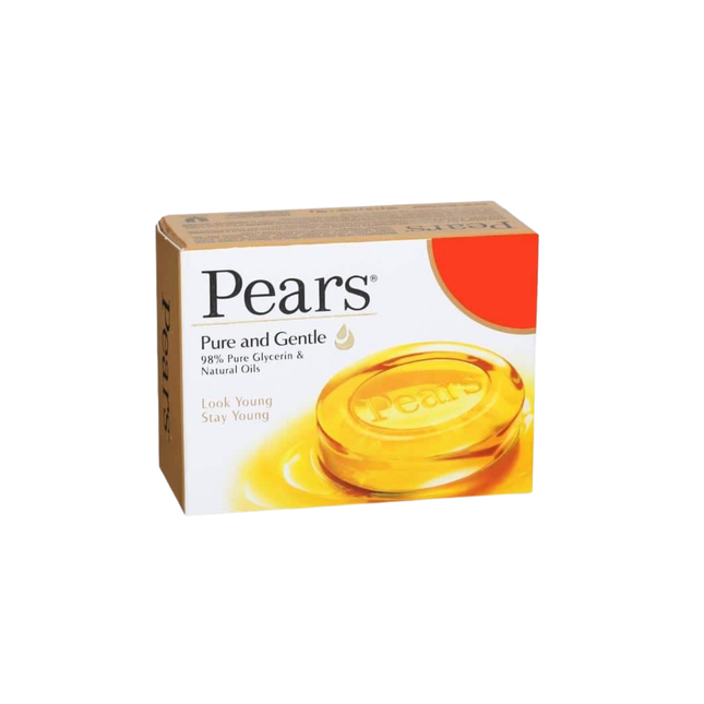 Pears Pure and Gentle soap bar packaging on a white background