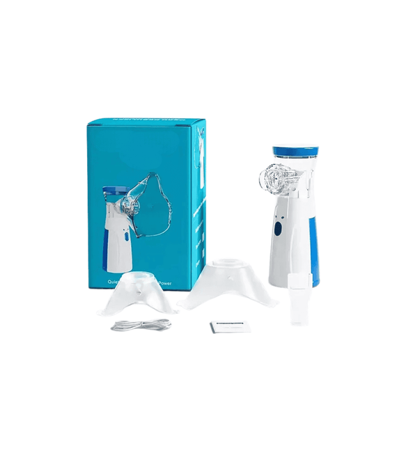 White and blue dental tool set with packaging on a white background