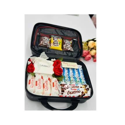 Premium chocolate & watch with mini trolly with white background