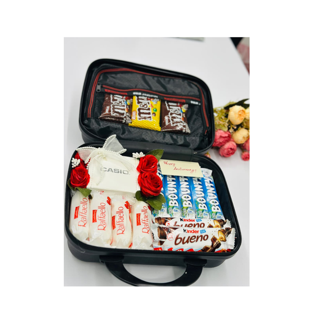 Premium chocolate & watch with mini trolly with white background