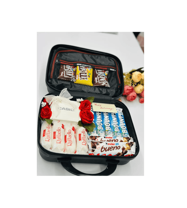 Premium chocolate & watch with mini trolly with white background