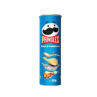 Pringles salt and vinegar chip tube on a white background