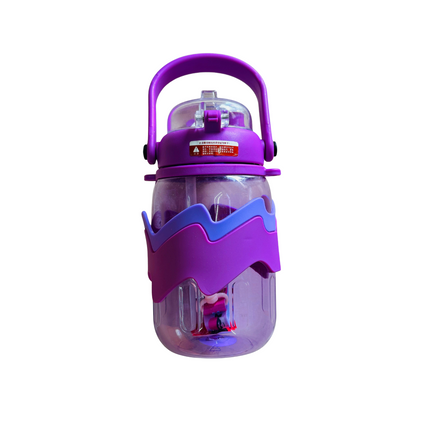 Purple water bottle with a handle on a white background