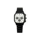 Black watch with a white face on a white background