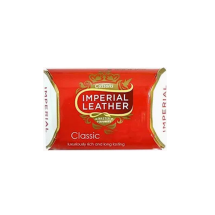 Red Imperial Leather soap bar on a white background