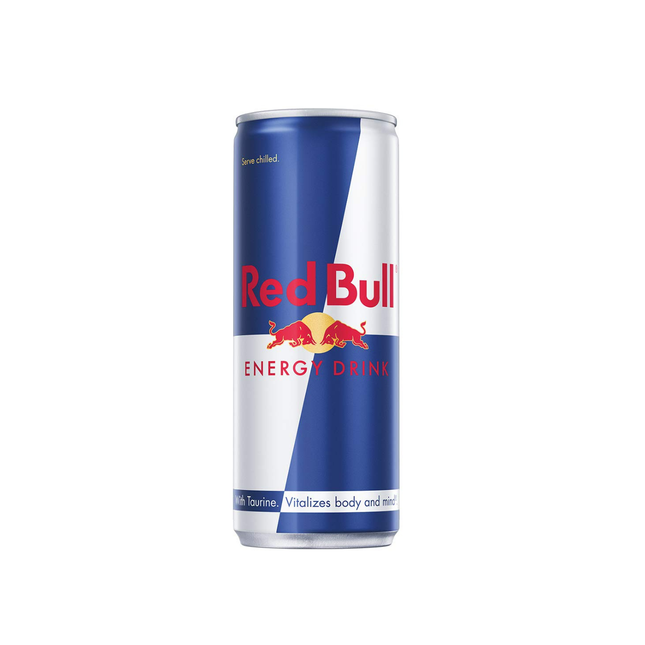 Red Bull energy drink can on a white background