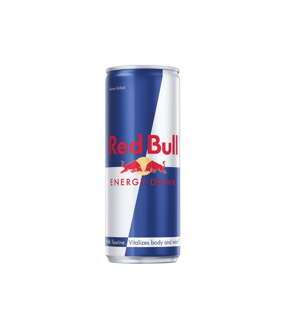 Red Bull energy drink can on a white background