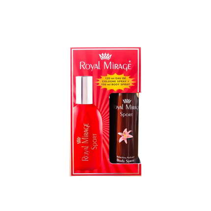 Royal Mirage cologne and body spray packaging on a white background