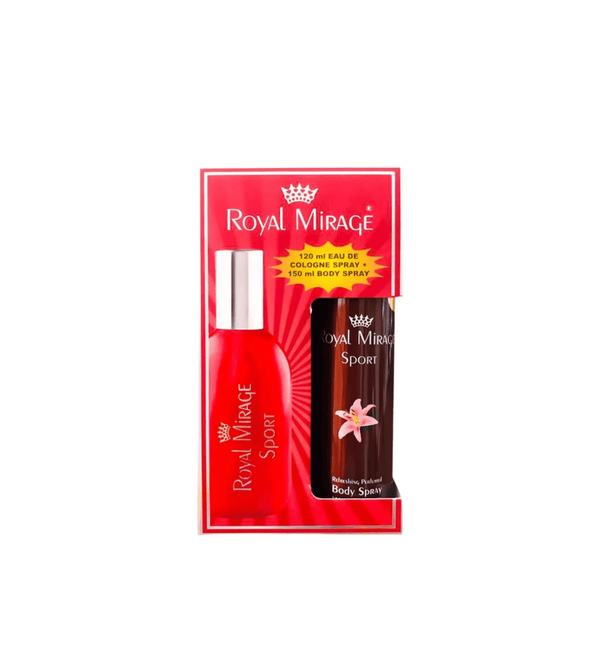 Royal Mirage cologne and body spray packaging on a white background