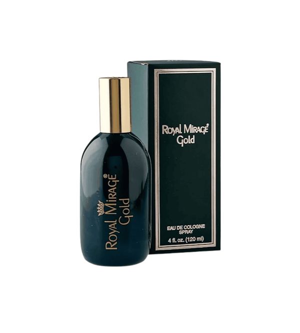 Royal Mirage Gold cologne bottle and packaging on a white background