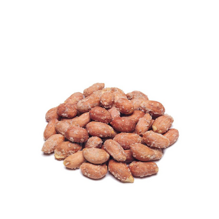 Pile of roasted  salted peanuts on a white background