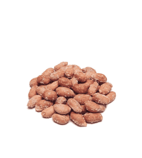 Pile of roasted  salted peanuts on a white background