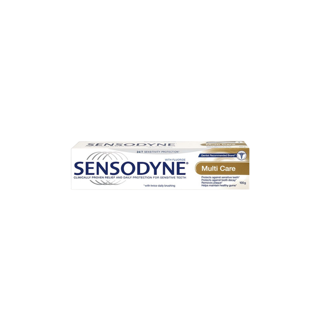 Sensodyne Multi Care toothpaste tube on a white background