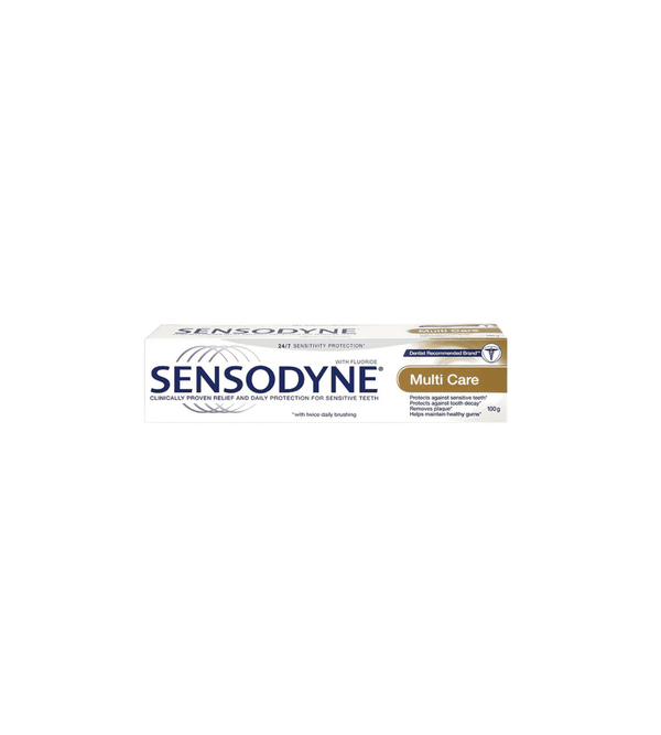 Sensodyne Multi Care toothpaste tube on a white background