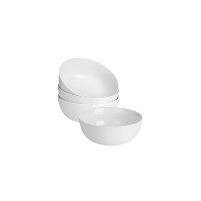 Set of white ceramic bowls on a white background