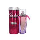 Two perfume bottles, one red and one purple, with 'Shalis' branding on a white background.