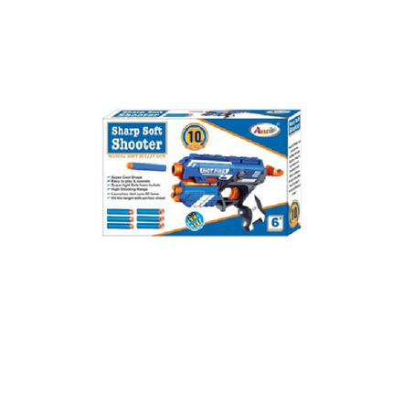 Box of a toy sharp soft shooter on a white background