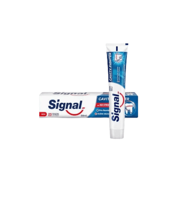  Signal toothpaste tubes with box on a white background
