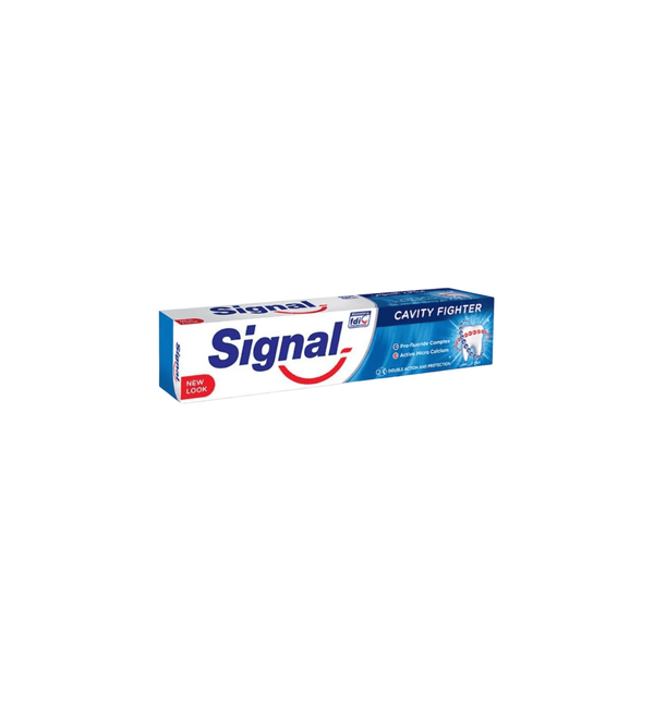 Tube of Signal toothpaste on a white background