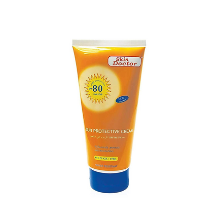 Tube of Skin Doctor sun protective cream with SPF 80 on a white background