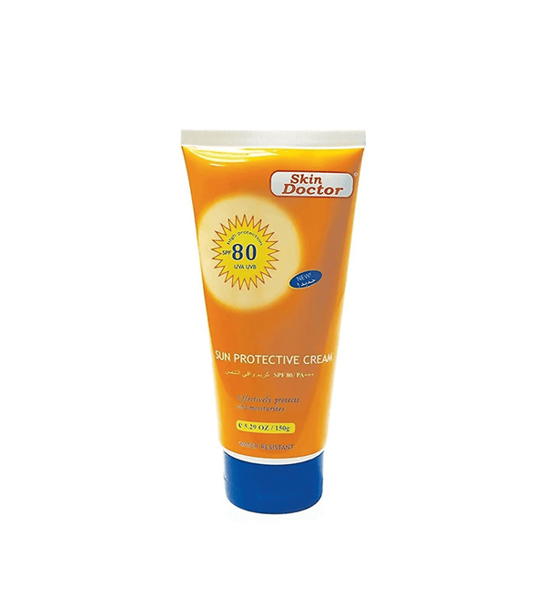 Tube of Skin Doctor sun protective cream with SPF 80 on a white background