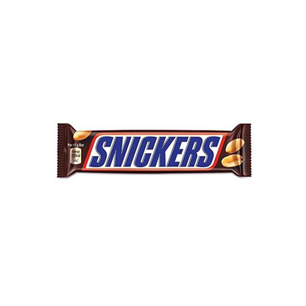 Snickers chocolate bar on a white background