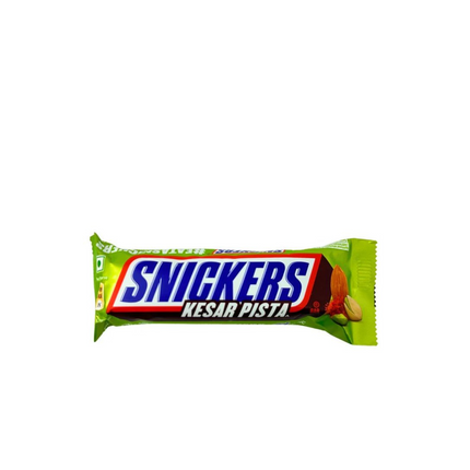 Snickers Kesar Pasta candy bar packaging on a white background