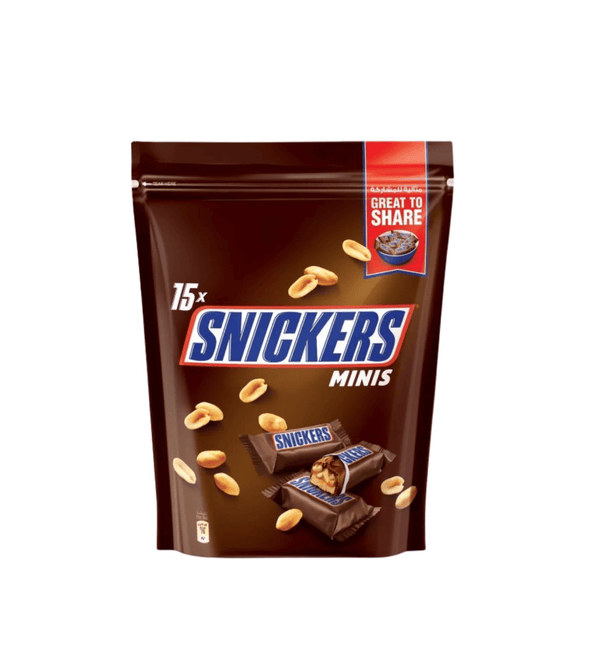 Snickers minis chocolate package on a white background