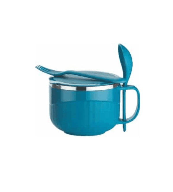 Blue mug with a lid on a white background