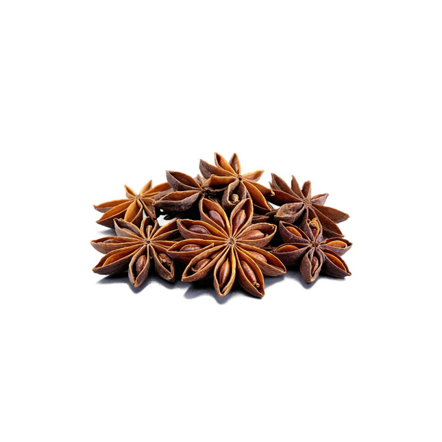 Star anise pods on a white background