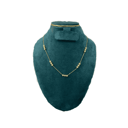 Teal jewelry display with necklace  on a white background