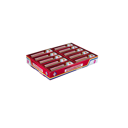 Box of strawberry-flavored sticks on a white background