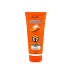 Orange tube of Suncare Sunscreen Cream SPF 60 on a white background