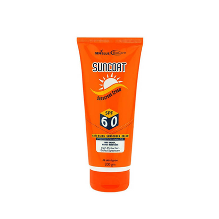 Orange tube of Suncare Sunscreen Cream SPF 60 on a white background