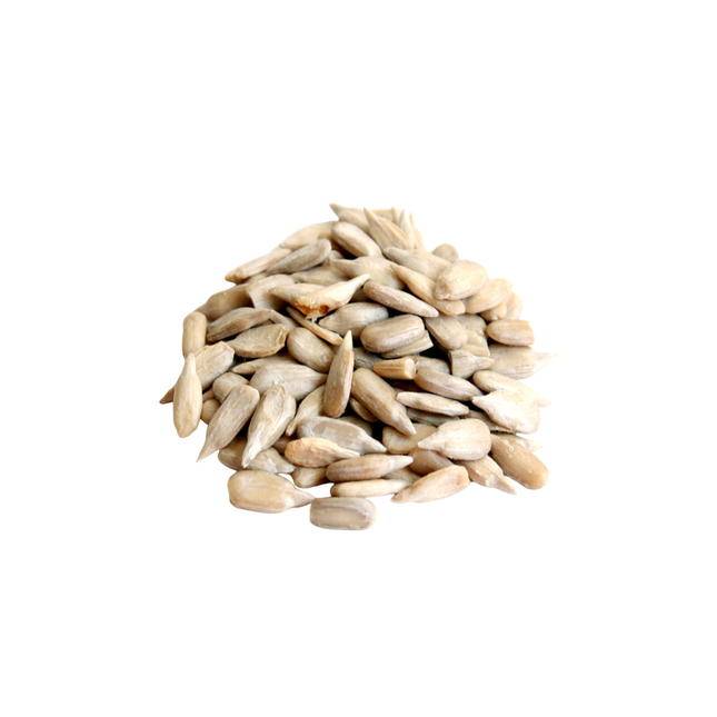 Pile of sunflower seeds on a white background