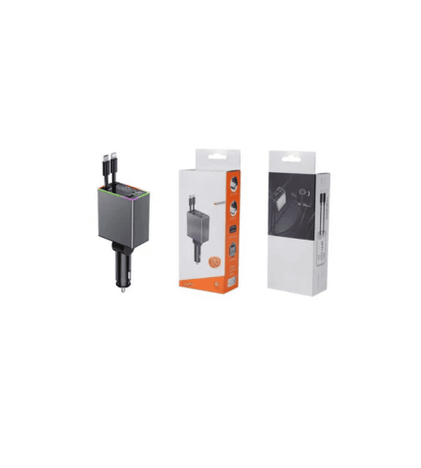 Car charger and packaging on a white background
