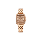 Rose gold watch with diamond accents on a white background