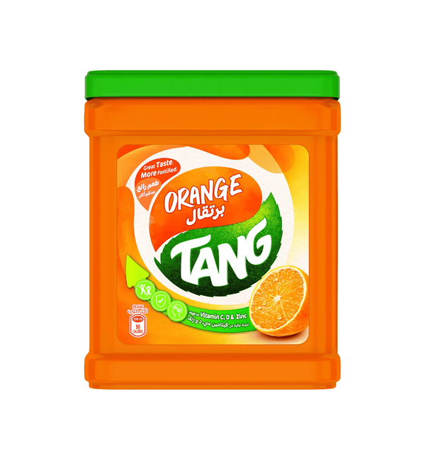 Orange Tang powder packaging on a white background
