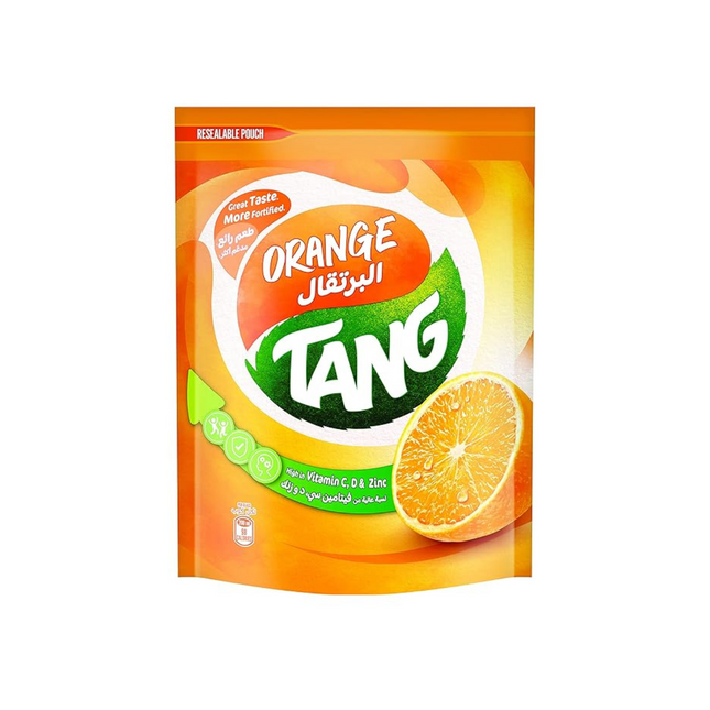 Tang orange powder packet on a white background