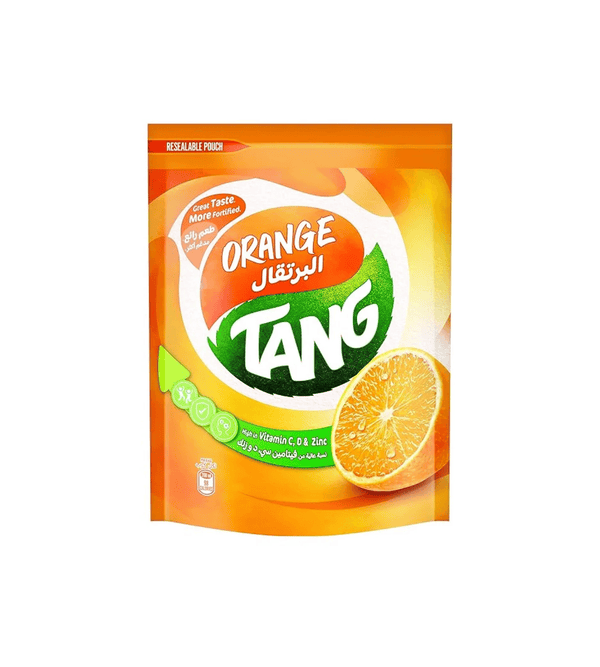 Tang orange powder packet on a white background