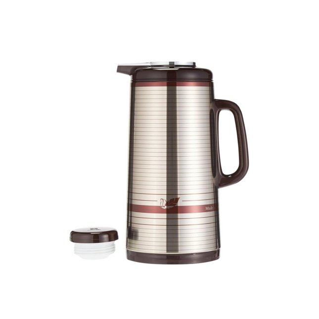 Thermos with striped design on a white background