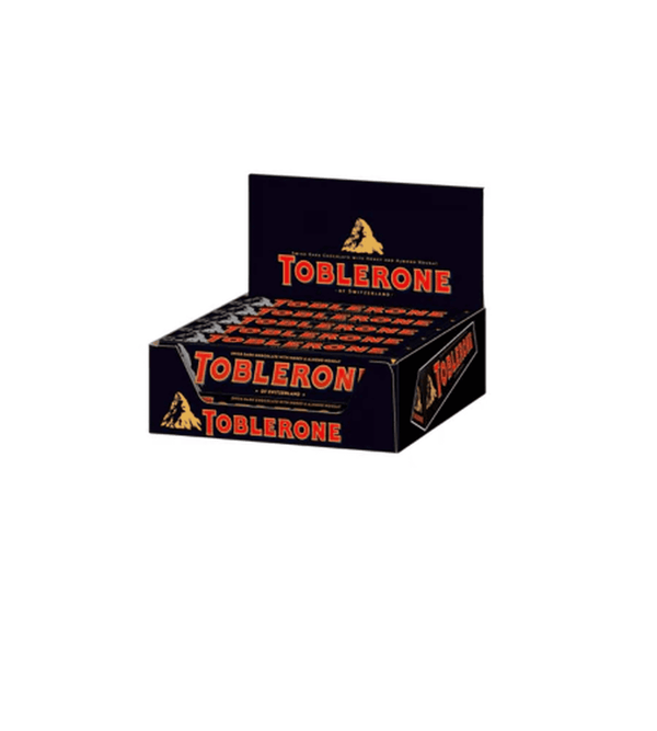 Box of Toblerone chocolate bars on a white background