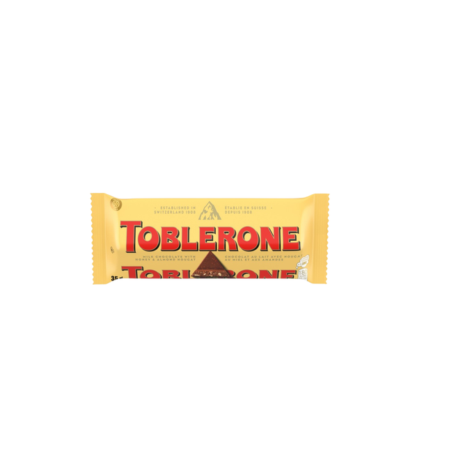 Toblerone chocolate bar packaging on a white background