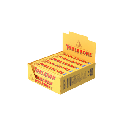 Box of Toblerone chocolate bars on a white background