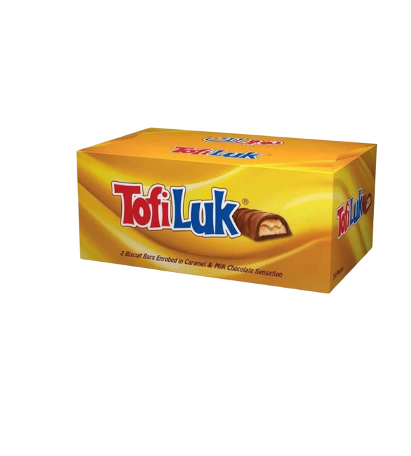 Box of Tofi Luk candy bars on a white background
