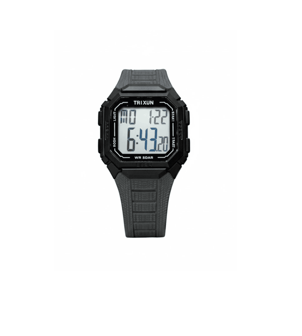 Black digital watch with a white background