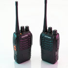 Two Baofeng walkie talkies on a white background