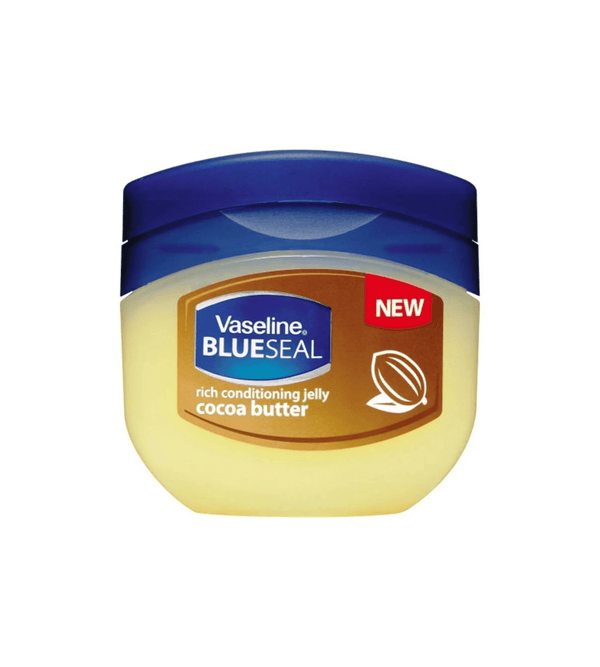 Vaseline Blue Seal cocoa butter jelly jar on a white background