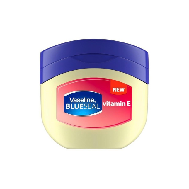 Vaseline Blue Seal vitamin E jar on a white background