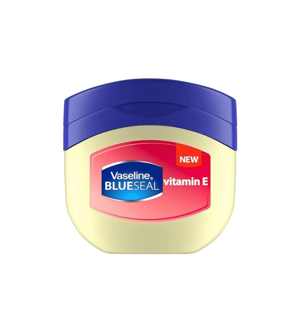 Vaseline Blue Seal vitamin E jar on a white background